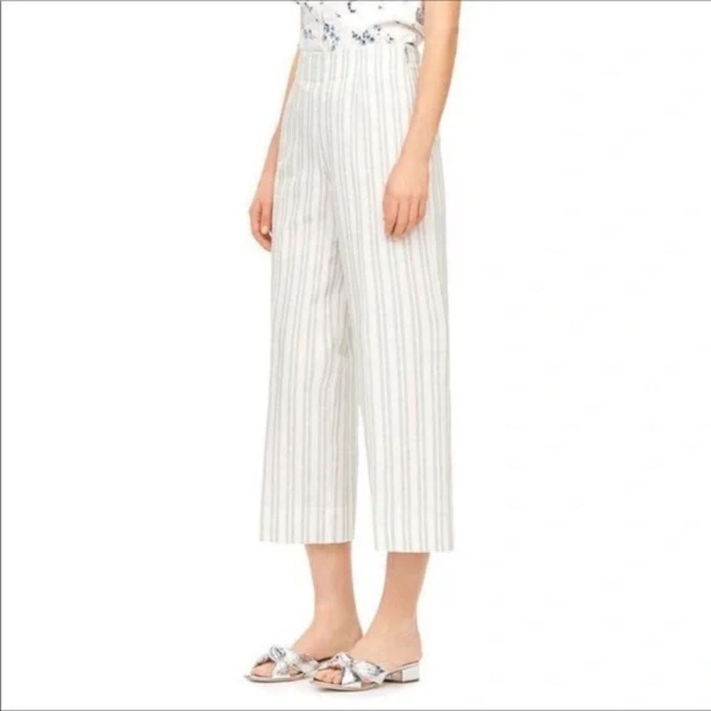 Rebecca Taylor Wide Leg Linen Blend Cropped Striped Pants 6